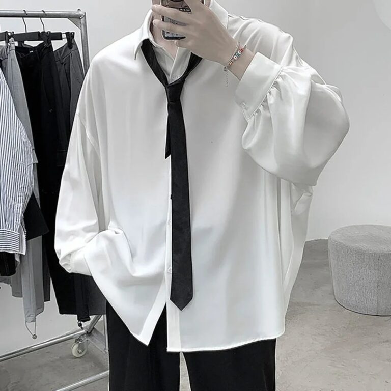 Camicie a maniche lunghe da uomo in stile coreano Cravatta nera Camicette oversize solide casual accoglienti Camicia allentata traspirante Harajuku Abiti maschili