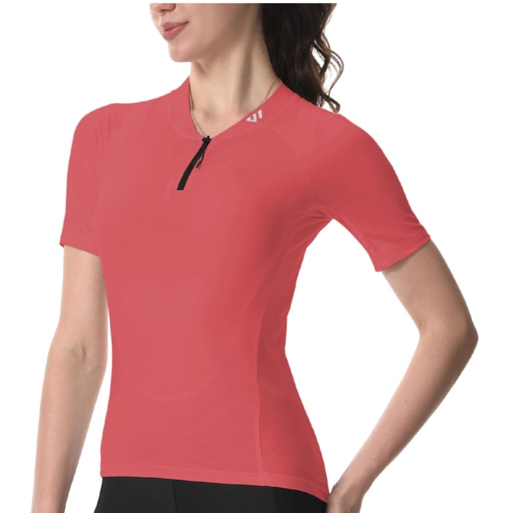 Wulibike Maglia da ciclismo donna mezza chiusura a strappo maglia da ciclismo traspirante da corsa maglia manica corta donna maglietta da ciclismo 4 tasche top da ciclismo Upf50+