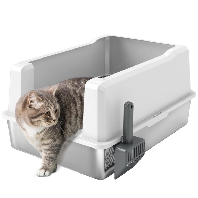 PawHut Lettiera per Gatti XXL Impermeabile in ABS 71x50.8x35.5 cm Bianco | Pareti Rialzate, Toilette per Gatti, Vassoio in Acciaio e Paletta, Lettiera per Gattini