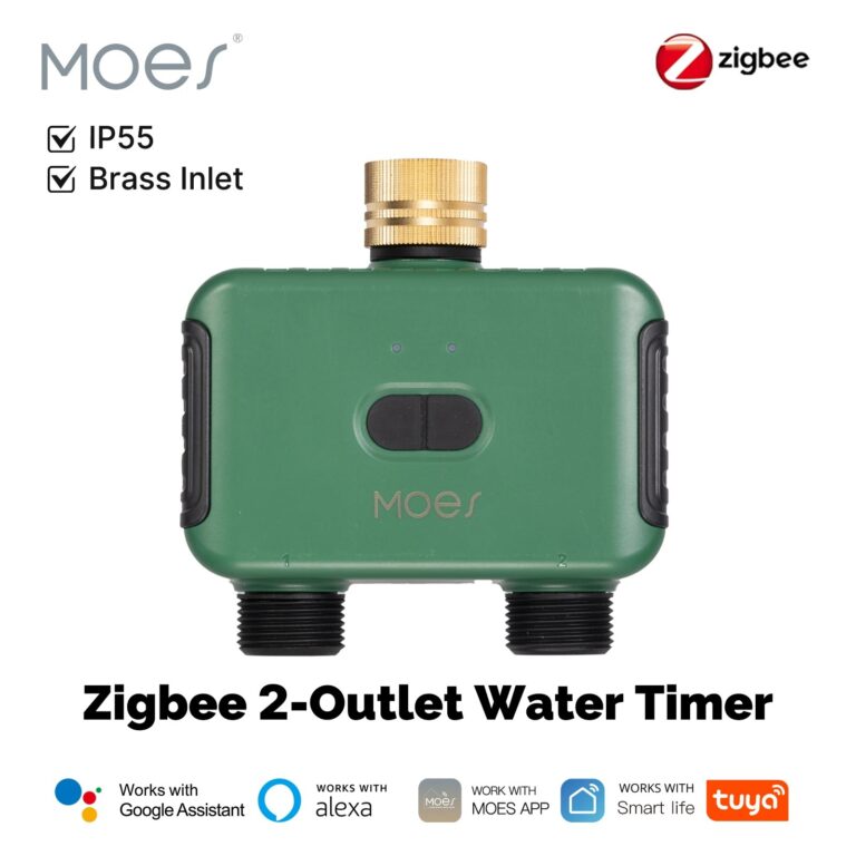 MOES Tuya Smart ZigBee Timer per Irrigazione a 2 Uscite con Ingresso in Ottone e Filtro, Programmabile, Compatibile con Alexa e Google Home