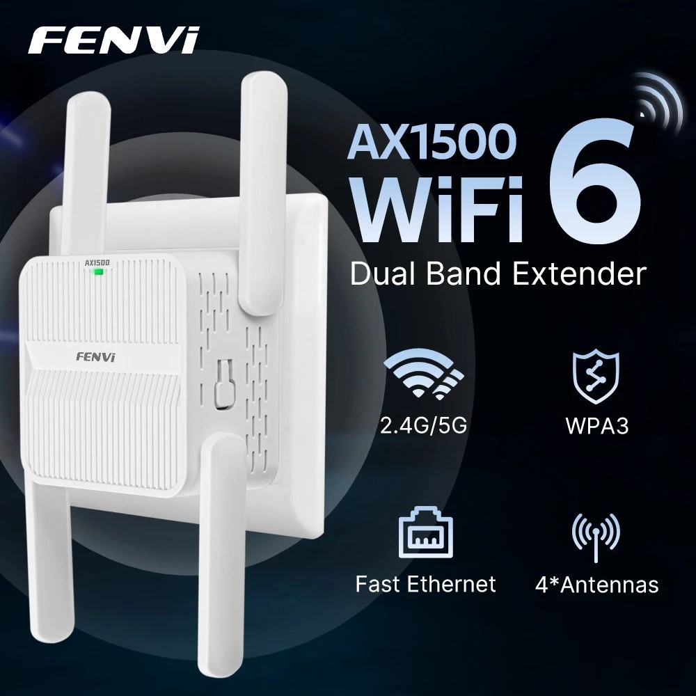 FENVI 5Ghz AX1500 WiFi 6 Ripetitore Extender Ripetitore di segnale Dual Band 2.4G/5GHz Amplificatore di segnale Wi-Fi Rete a lungo raggio Facile installazione