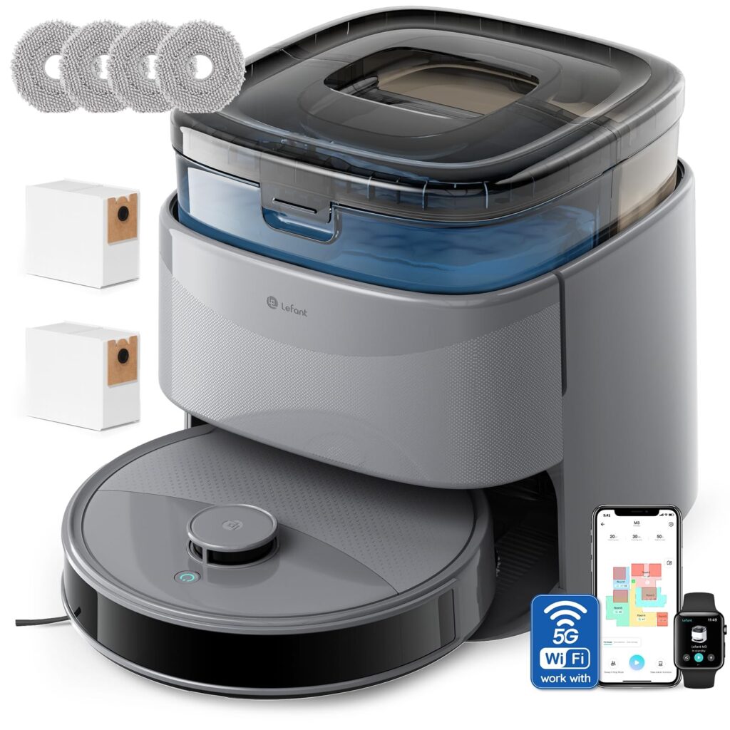Lefant M3 Robot Aspirapolvere Lavapavimenti con Mappatura 12000Pa | Pulizia Automatica Mop,Multi-Mappa,8 Settimane Senza Pulizia, Base 3,2L, Zone Vietate, Sollevamento Mop 9mm, An…