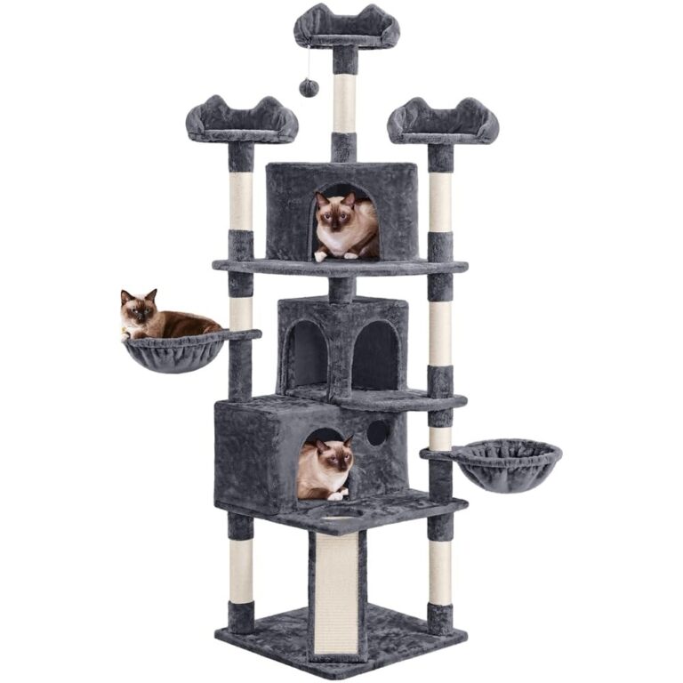 Yaheetech Albero Tiragraffi per Gatti Altezza 194 cm in Truciolato e Corda in Sisal con 3 Casette Rampa e Ceste Multilivello Grigio Scuro