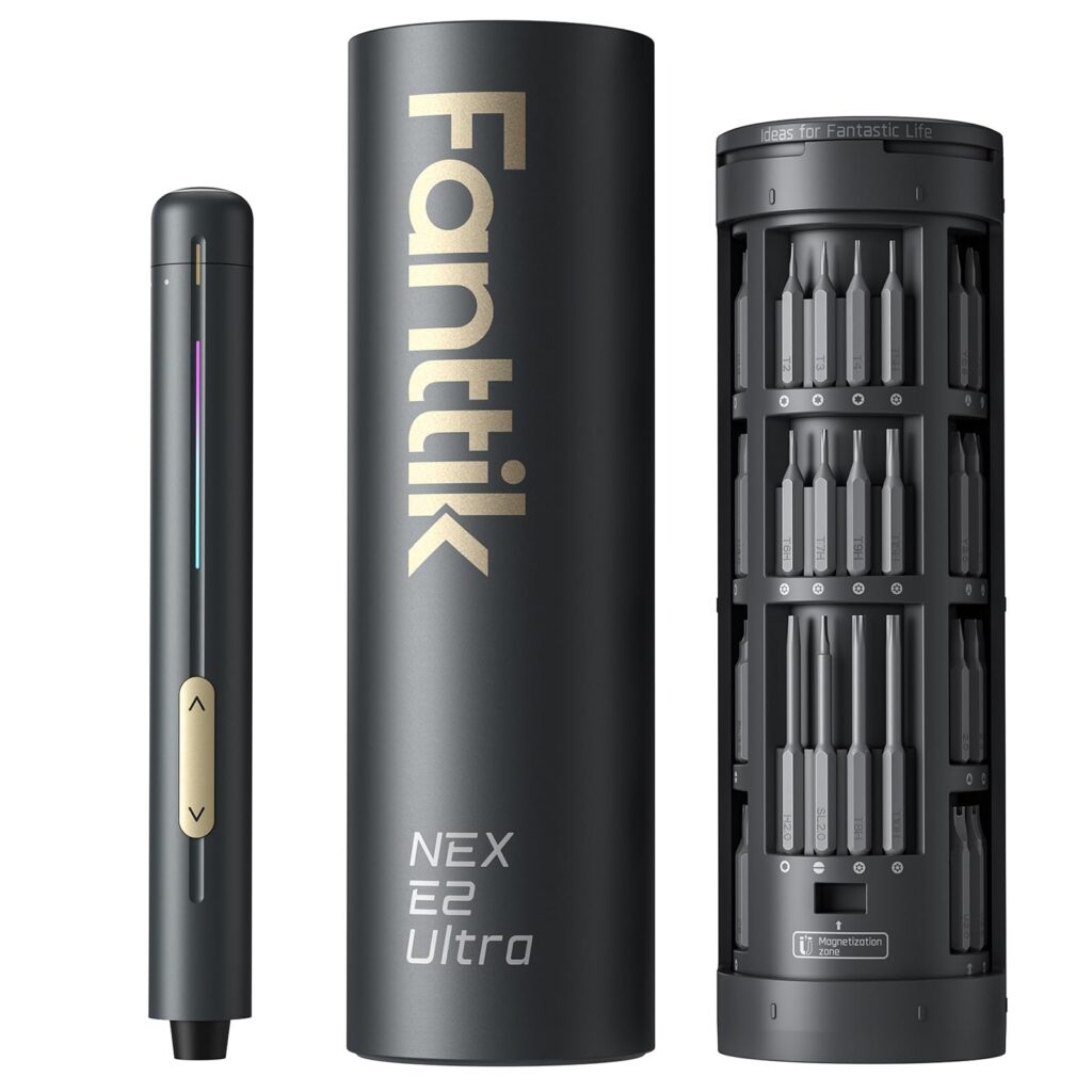 Fanttik E2 Ultra Cacciavite Elettrico di Precisione, 50 Punte, 0,6 N·m | Motore NeoPulse da 270 Giri/Min, 5 Livelli di Coppia, 50 Punte S2 e Custodia Magnetica RevoStor