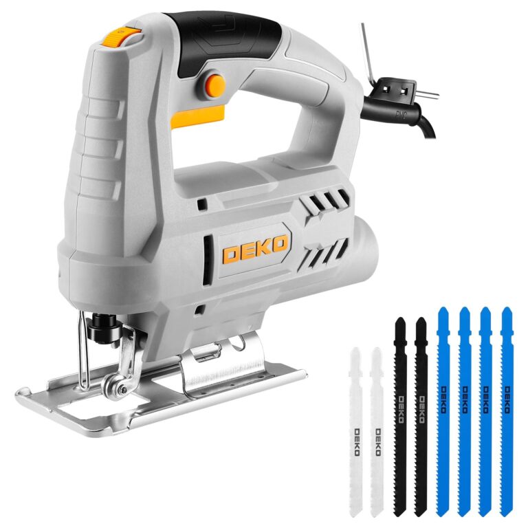 Seghetto Alternativo Elettrico: DEKOPRO 400W Seghetto per Legno Seghetti Alternativi, 6 Velocità Variabili 0-3000 SPM, Taglio Inclinato ±45° con 8 Lame per Legno, Metallo e Plasti…
