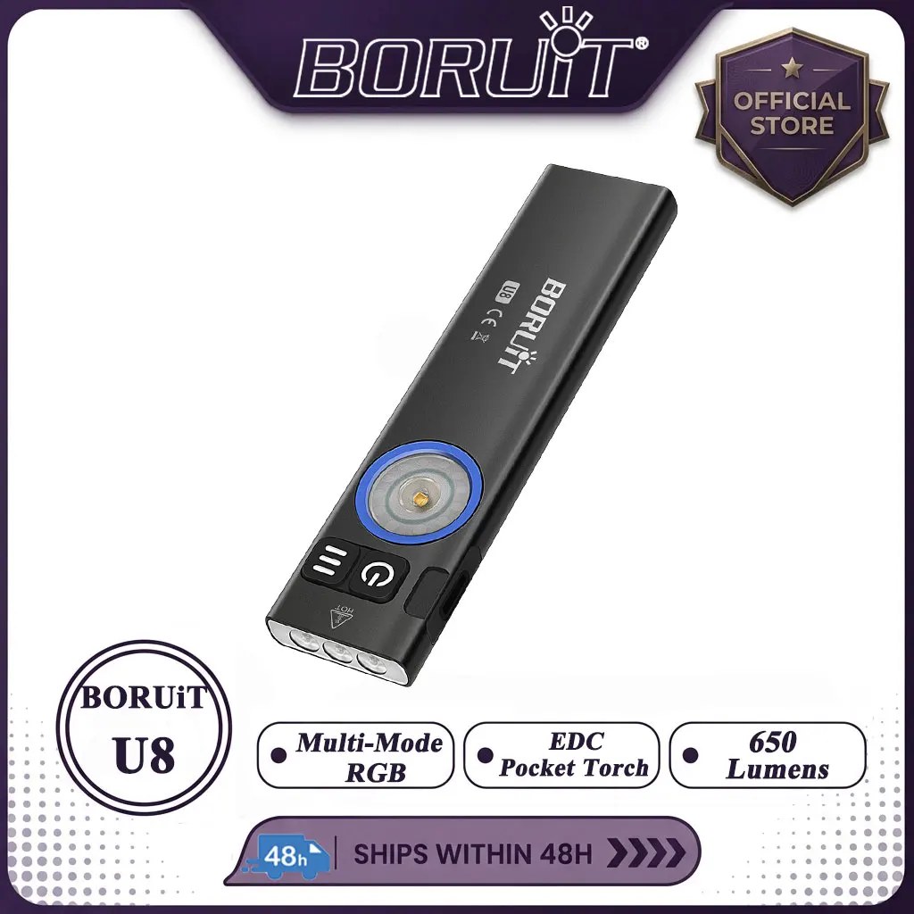 BORUiT U8 650LM EDC Torcia LED Tipo-C Torcia da lavoro ricaricabile con magnete Lanterna tascabile da campeggio impermeabile