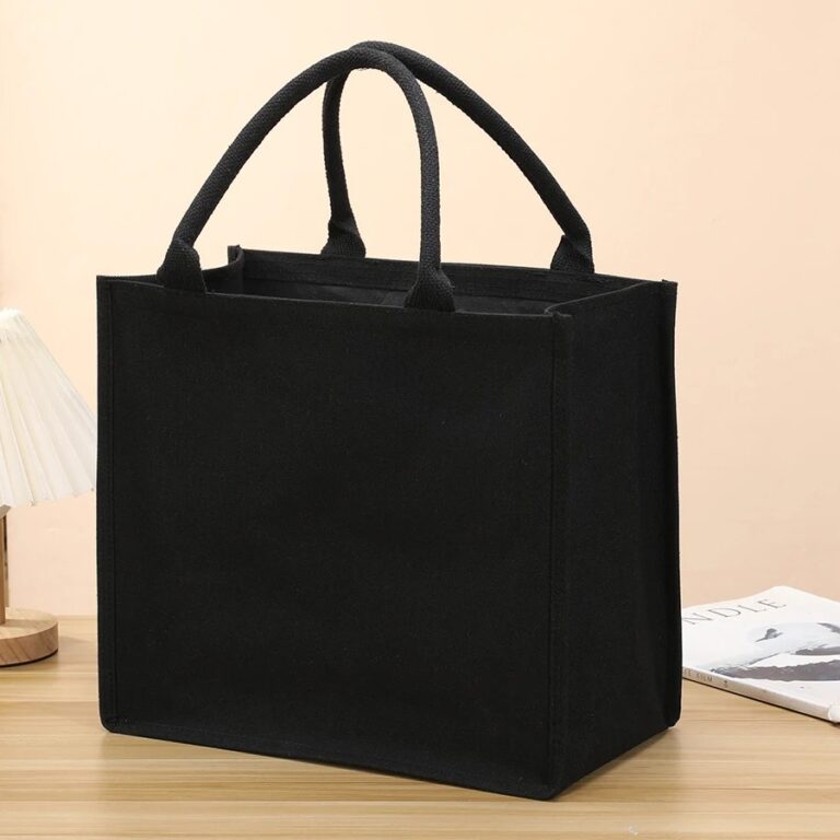 Borsa tote in tela portatile ispessita per il tempo libero, nera, tridimensionale, per uomo e donna, semplice borsa per la spesa di grande capacità