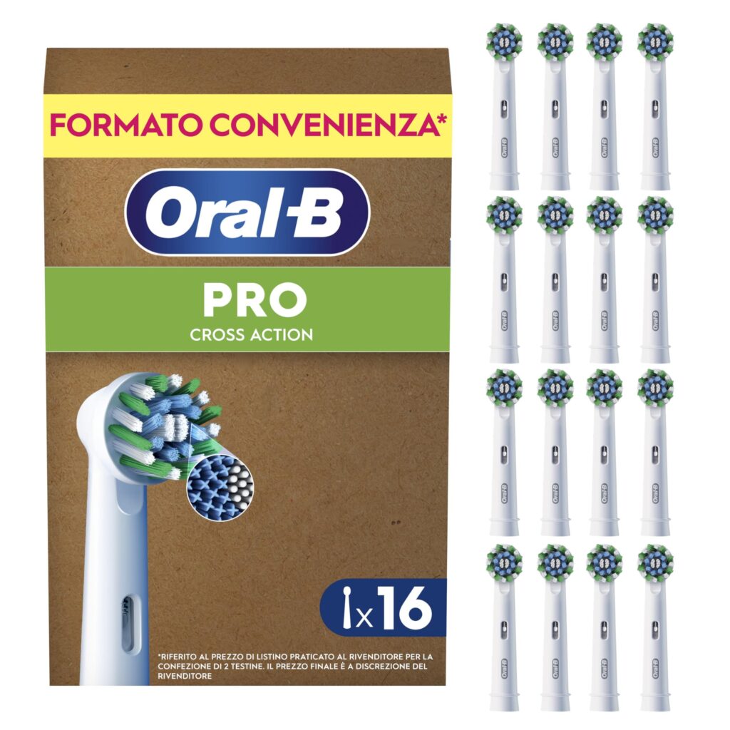 Oral-B Testine di Ricambio Cross Action, Bianche, 16 Ricambi | 16 Testine di Ricambio per Spazzolino Elettrico, Autentiche, Setole Angolate si Adattano a ogni Dente per Pulizia Pr…