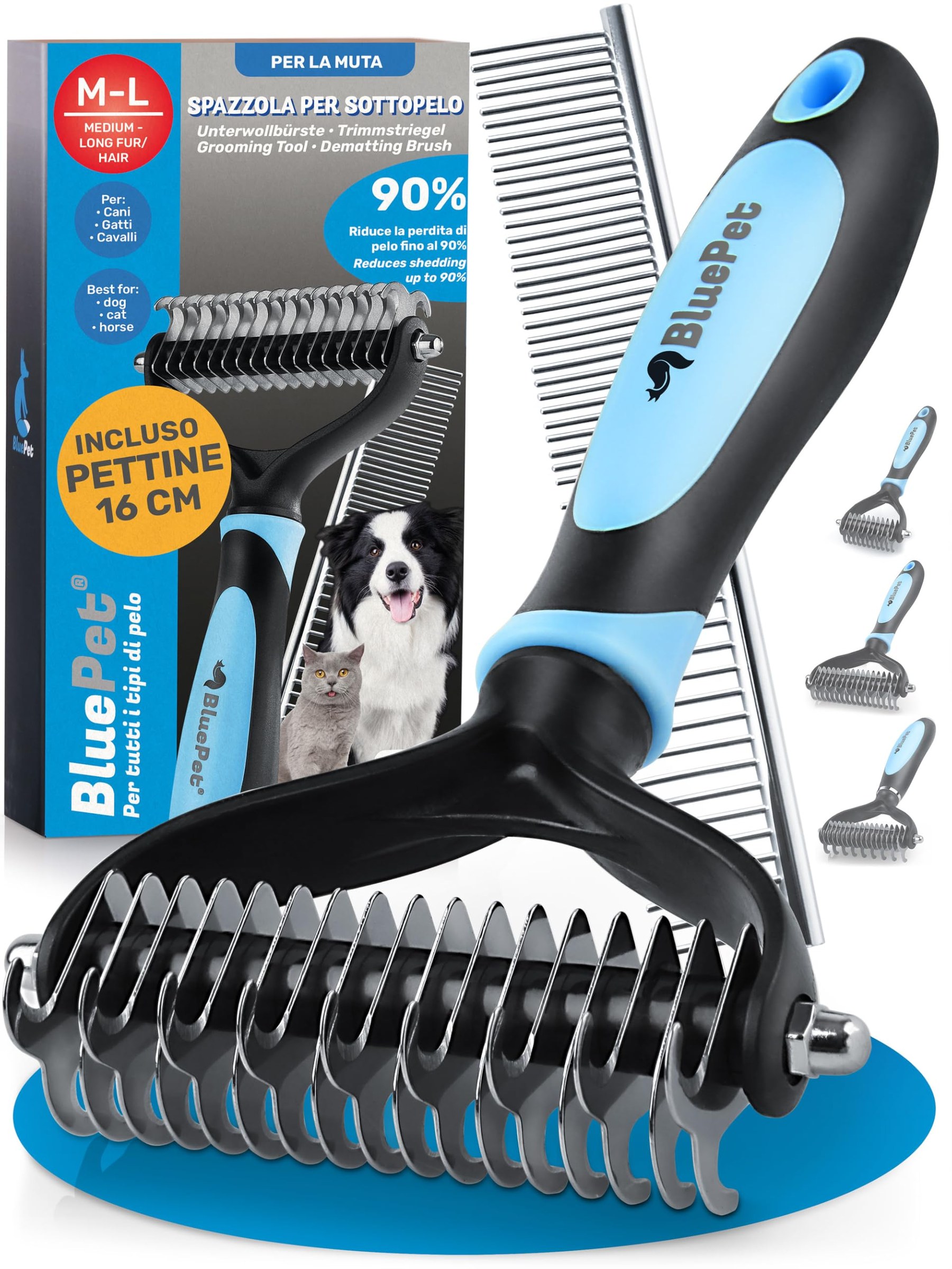 BluePet Spazzola per Cani & Gatto, Pettine Pelo Lungo, Cardatore Sottopelo | Spazzola per Cani e Gatto a Pelo Lungo e Medio. Pettine Cane e Gatti. Cardatore Sottopelo. Spazzole Do…