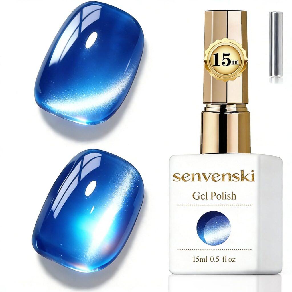 Senvenski Gelatina Vetro Cat Eye Smalto Semipermanente, 15ML Occhi di Gatto Magnetica per Gel Unghie Kit Olografico Glitterato Cristallo Smalti Unghie Salon Home DIY (Blu, 0.5fl o…