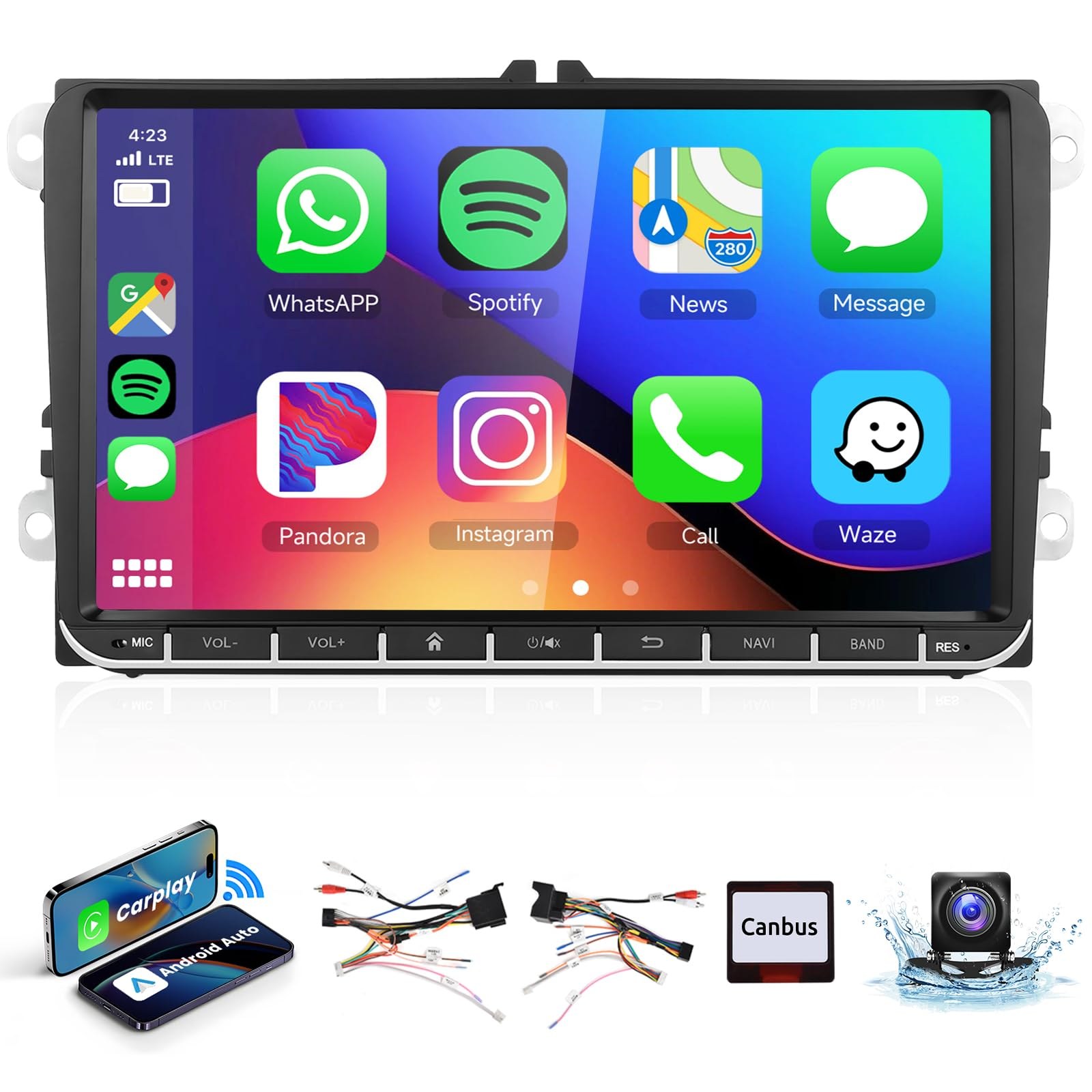 2G+64G Autoradio per VW Golf 5 6 Passat Jetta Caddy EOS T5 Tiguan Touran CC Polo con Carplay Android Auto Wireless, 9" Schermo Tattile Stereo Auto co Bluetooth GPS Wi-Fi FM RDS Mi…
