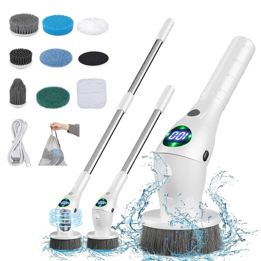 Spazzola per pulizia elettrica Spazzola per pulizia girevole wireless multifunzionale 8 in 1 per uso domestico per bagno, cucina, finestre, WC