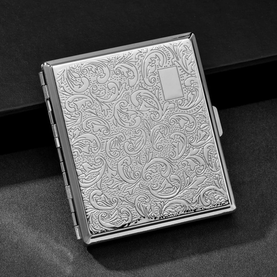 Portasigarette portatile in metallo argento in acciaio inossidabile Flip Open Scatola portaoggetti per 20 sigarette Accessorio da viaggio per fumatori all'aperto