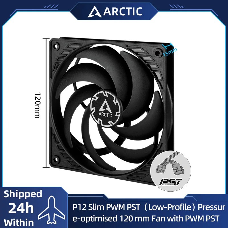 ARCTIC P12 Slim PWM PST ventola da 120mm con tecnologia di condivisione PWM (PST), ottimizzata per la pressione, silenziosa, Extra sottile, 300-2100 giri/min