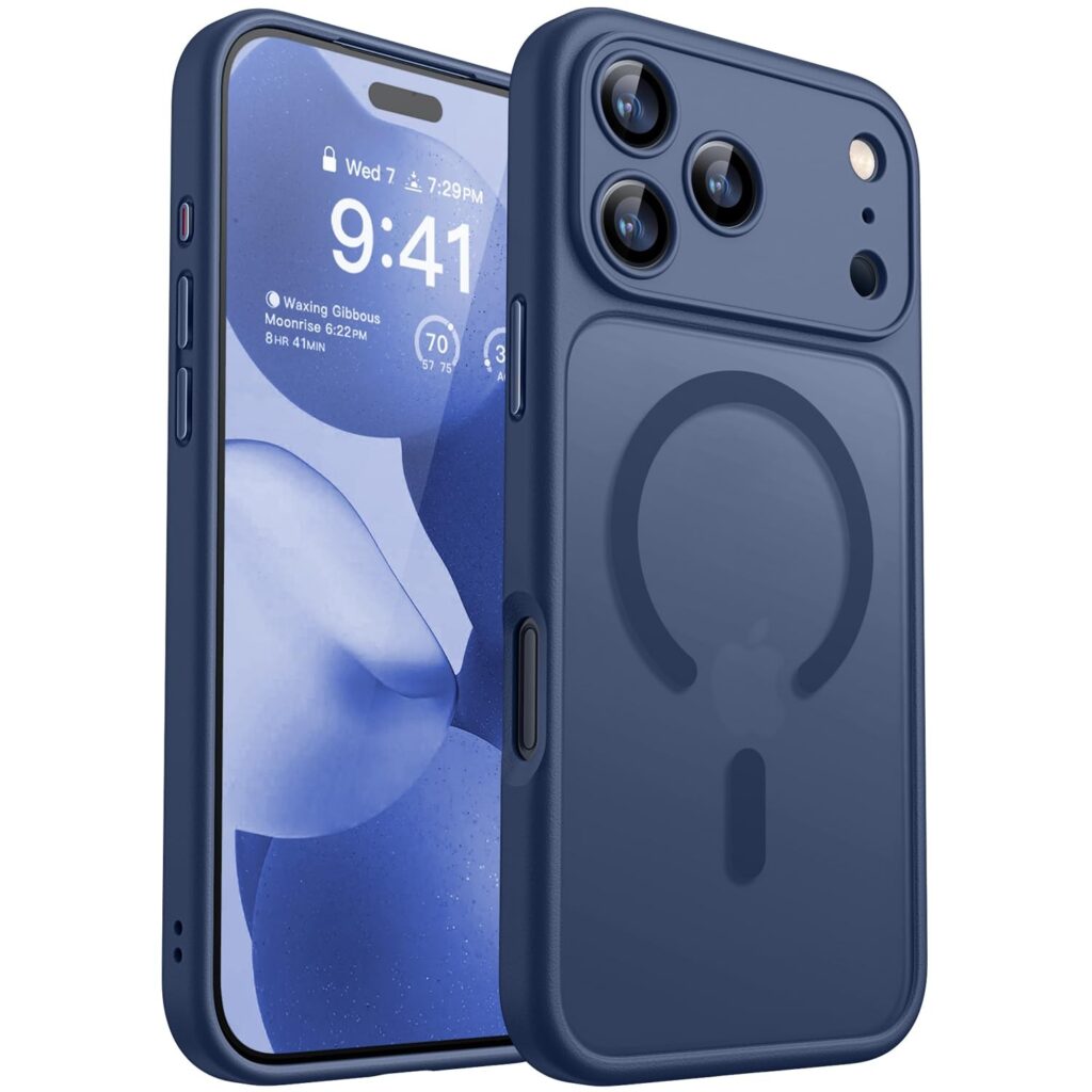 CANSHN Cover Magnetica per iPhone 17 Pro(6,3 Pollici), Compatibile con MagSafe, [Protezione Completa Della Fotocamera], Custodia Traslucida Opaca Protettiva Sottile Antiurto,Blu P…