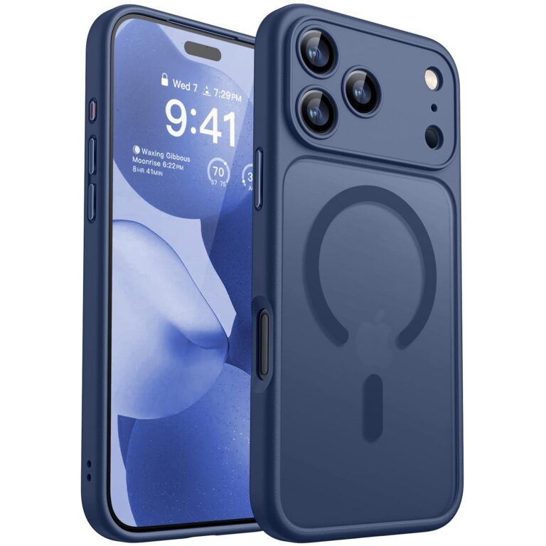 CANSHN Cover Magnetica per iPhone 17 Pro(6,3 Pollici), Compatibile con MagSafe, [Protezione Completa Della Fotocamera], Custodia Traslucida Opaca Protettiva Sottile Antiurto,Blu P…