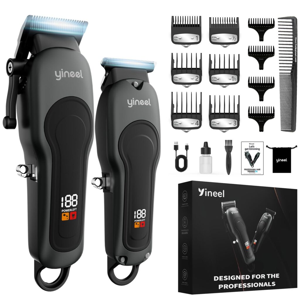 Yineel Tagliacapelli Professionale Uomo, Macchinetta per capelli e Barba | Tagliacapelli elettrico Senza Fili con Lama in Ceramica, 300 Min Autonomia, Ricarica USB-C, Display LED