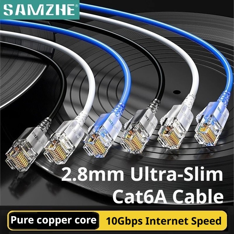 Cavo Internet SAMZHE Slim Cat6A RJ45 ad Alta Velocità 10Gbps 31AWG con Nucleo in Rame Puro, Cavo di Rete LAN per Computer e PC