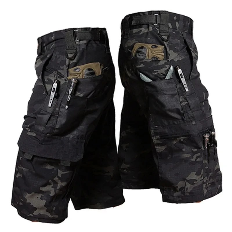 Pantaloncini mimetici Uomo Estate Asciugatura rapida Tasche multiple Pantaloni militari Escursionismo all'aperto Pesca Pantaloncini sottili Jogger maschile