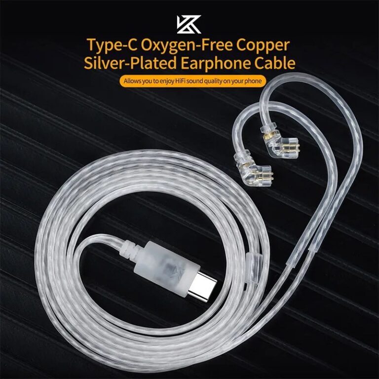 Cavo KZ placcato in argento, cavo per auricolari di tipo C, cavo in rame senza ossigeno, applicabile alla maggior parte delle cuffie