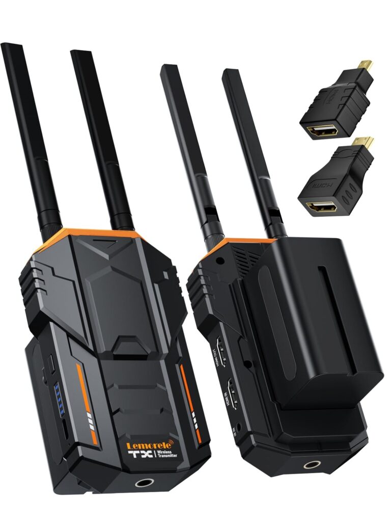 Lemorele Kit HDMI Wireless 200 m, 2 Batterie 4400mAh, 1080P@60Hz, Loop-Out | HDMI loop-out, fino a 4 RX e autonomia circa 4,5 ore; per fotografia, riprese, live streaming e monito…