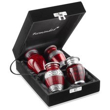 Set 4 Urne Cremazione per Ceneri Umane, Ricordi Rosso Argento con Custodia in Velluto