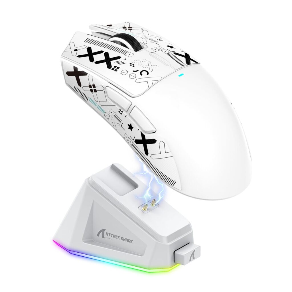 ATTACK SHARK X11 Gaming Mouse with Magnetic Charging Dock, PixArt PAW3311 Gaming Sensor, BT/2.4G Wireless/Wired Gaming Mouse with Mouse Grip Tape, 22000 DPI, Gamer Mice for Win11/…