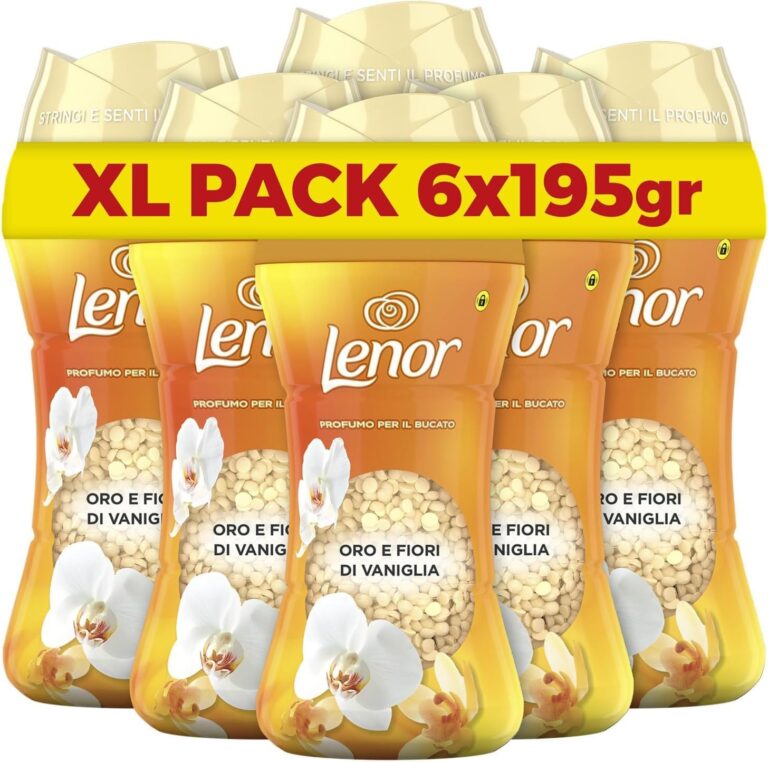 Lenor Profumatore Bucato Perle Profumate Lavatrice,Oro e Fiori Di Vaniglia, Maxi Formato 6 x 195g, Intensificatore Di Profumo