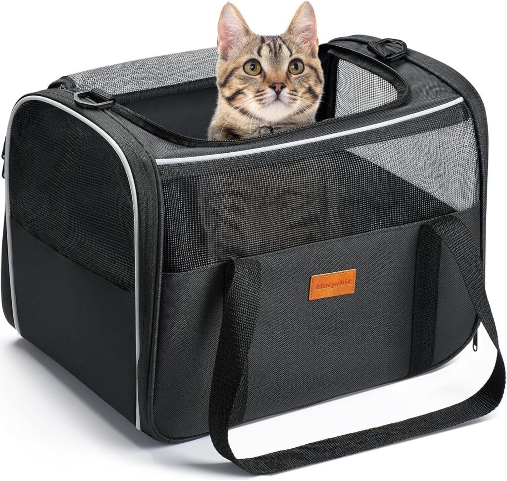 Morpilot Trasportino per Gatti Cane, 40x26x28cm Borsa da viaggio pieghevole fino a 6 kg morbido con guinzaglio interno per Viaggi Lunghi e Brevi