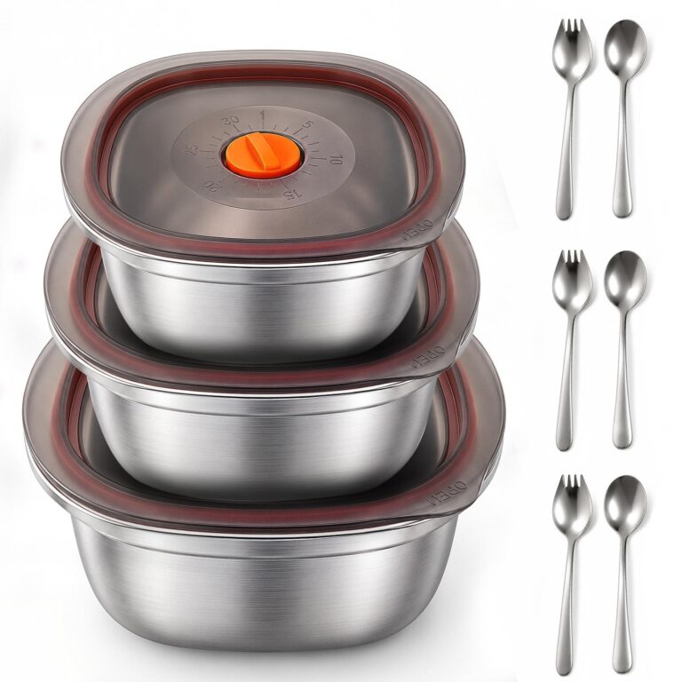 AVENHO Contenitori per Alimenti con Datario, 3 Pezzi (1500ml, 2000ml, 2500ml), 304 Acciaio Inox, Coperchio Ermetico, Lavabile in Lavastoviglie, Ideale per Pranzo, Picnic e Palestra