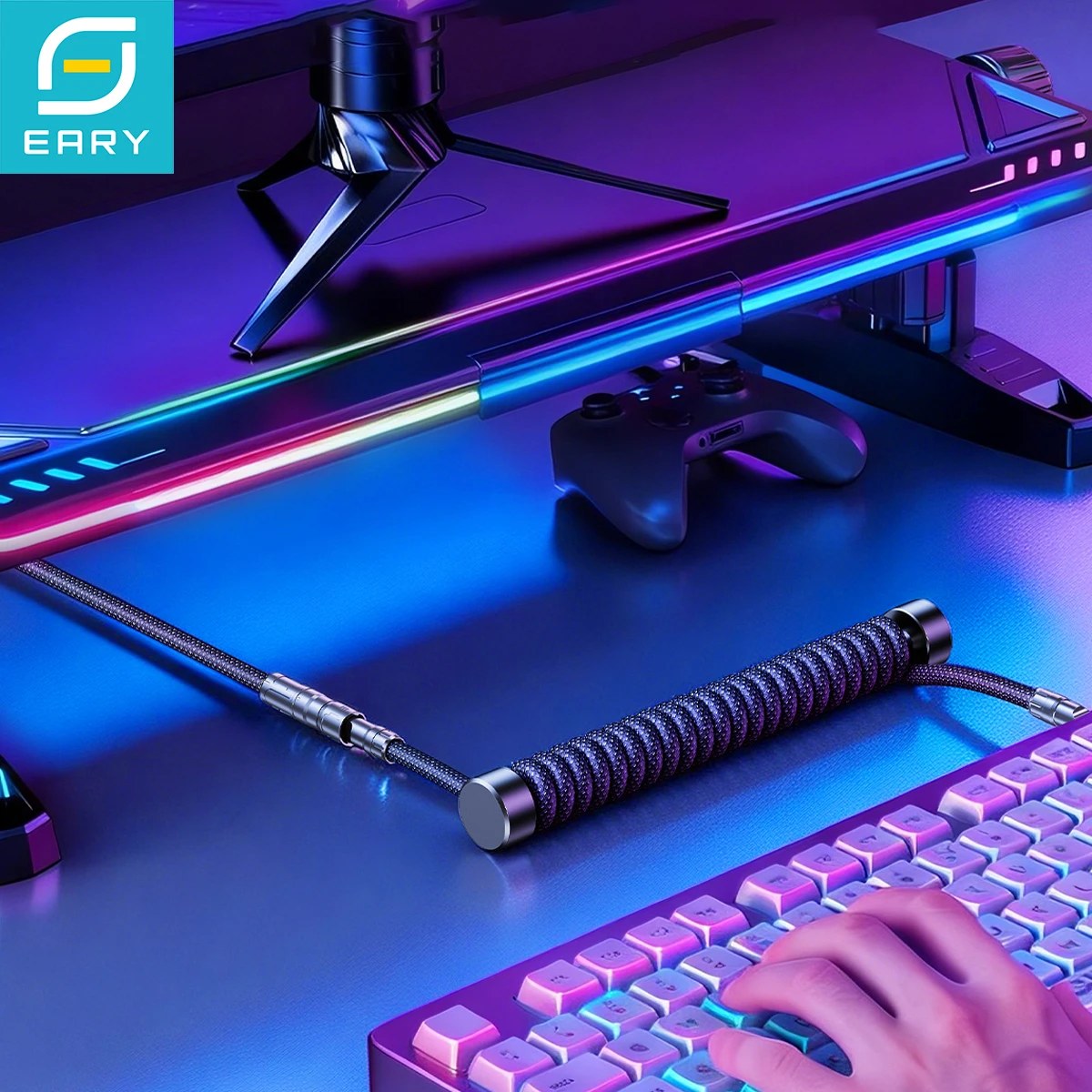 Cavo per Tastiera Arrotolabile Eary 1,2m USB a Type-C Staccabile con Connettore Metallico per Tastiere Meccaniche da Gaming, Accessori per PC e Laptop