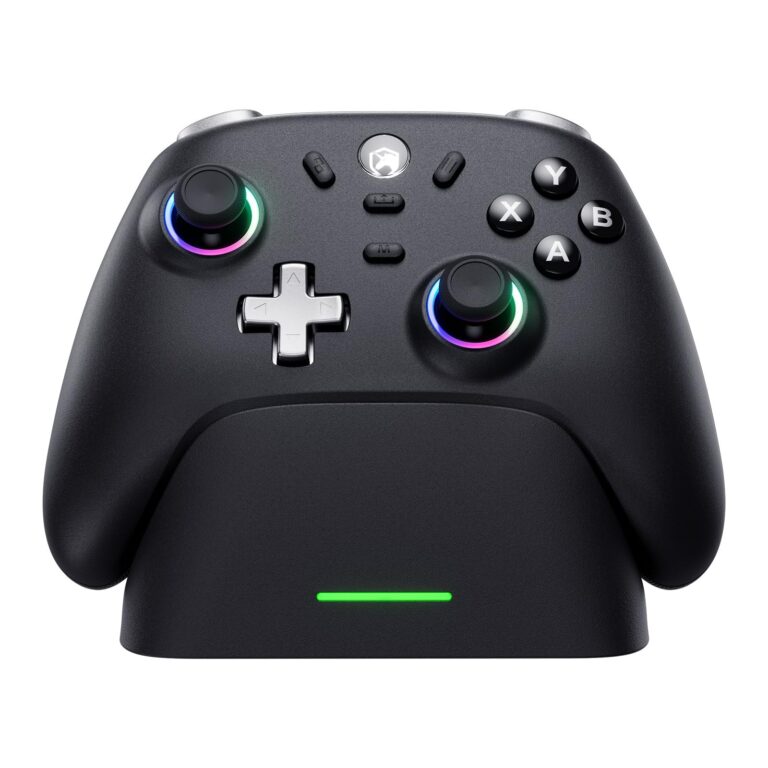 Controller per PC/ Switch, con Base di Ricarica, 1000Hz Polling Rate, Hall Joystick, 3 Modalità - 2.4GHz/BT/Cavo, Batteria 800mAh, Turbo, Vibrazione, Controller Gaming per PC/NS/S…