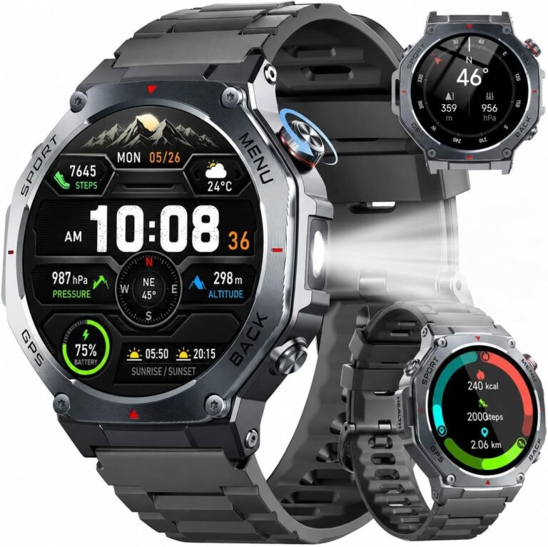 Jugeman 2026 Smartwatch Uomo GPS, 1,43", Orologio Smartwatch con Chiamate Bluetooth 5.3, 160+ Modalità Sportive/5 ATM/Torcia LED/Bussola/Cardiofrequenzimetro/SpO2, Compatibile con…