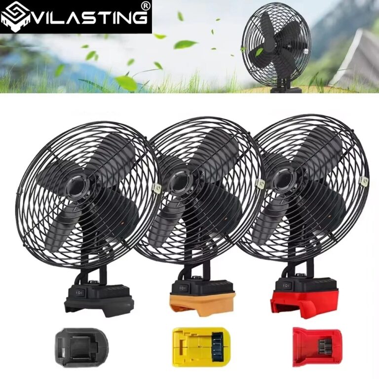 Ventilatore da campeggio 6/8In Pesca all'aperto Ventilatore portatile da tavolo senza fili in metallo Ventilatore a vento forte per Makita/Dewalt/Milwaukee 18V BatteryPin