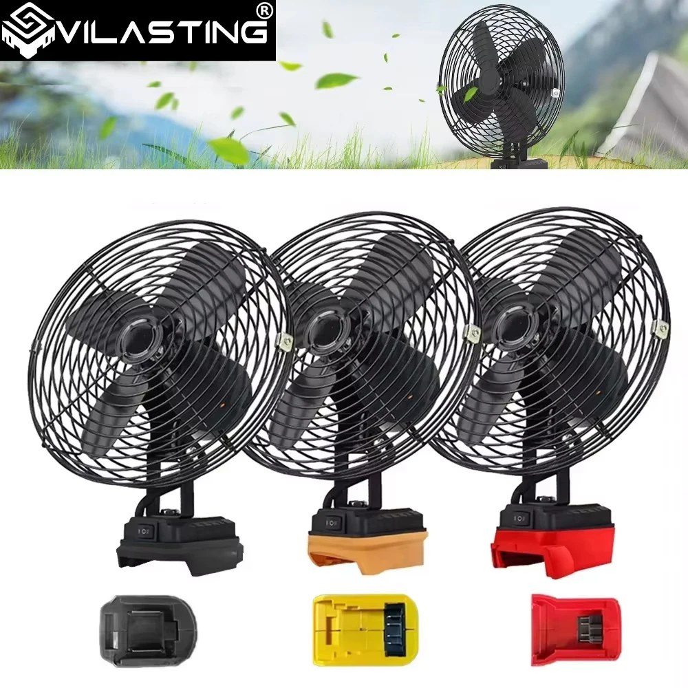 Ventilatore da campeggio 6/8In Pesca all'aperto Ventilatore portatile da tavolo senza fili in metallo Ventilatore a vento forte per Makita/Dewalt/Milwaukee 18V BatteryPin