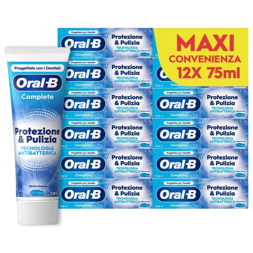 Oral-B Dentifricio Complete Protezione&Pulizia, Sapore Menta Fresca 12x75ml | Dentifricio Complete Protezione & Pulizia, Tecnologia Antibatterica con Zinco, Sapore Menta Fresca, 1…