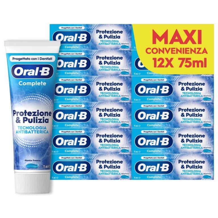 Oral-B Dentifricio Complete Protezione&Pulizia, Sapore Menta Fresca 12x75ml | Dentifricio Complete Protezione & Pulizia, Tecnologia Antibatterica con Zinco, Sapore Menta Fresca, 1…