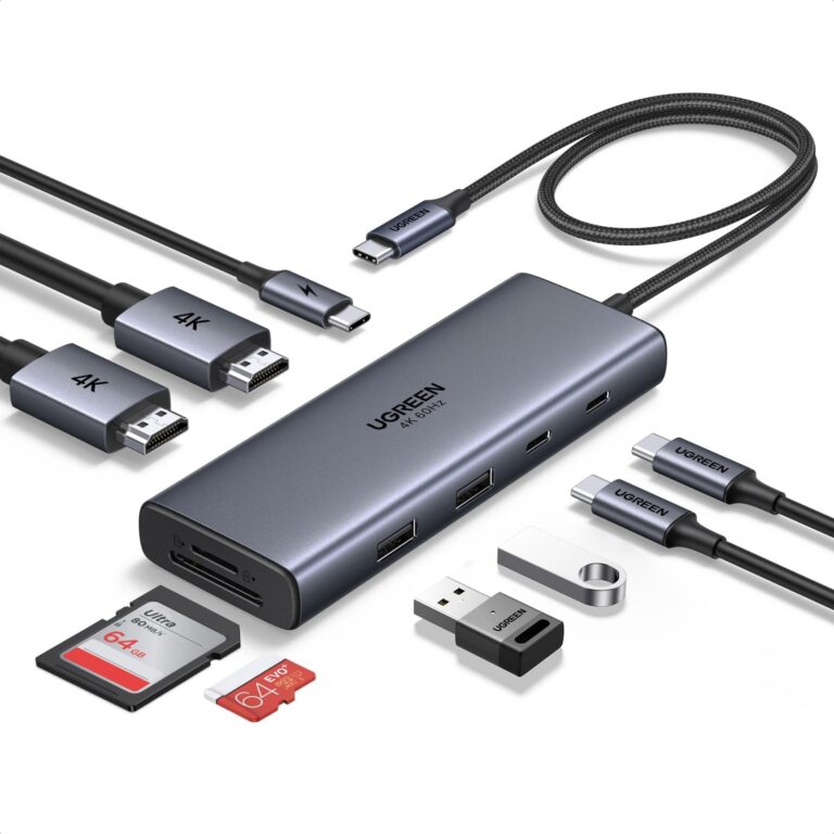 UGREEN Revodok Pro Hub USB C Docking Station 9 in 1 Doppio Display | 2 HDMI 4K60Hz, Lettore SD TF 170MBs, Porti Dati USB 5Gbps, 2A2C, Ricarica PD 100W, Compatibile con Windows Mac…