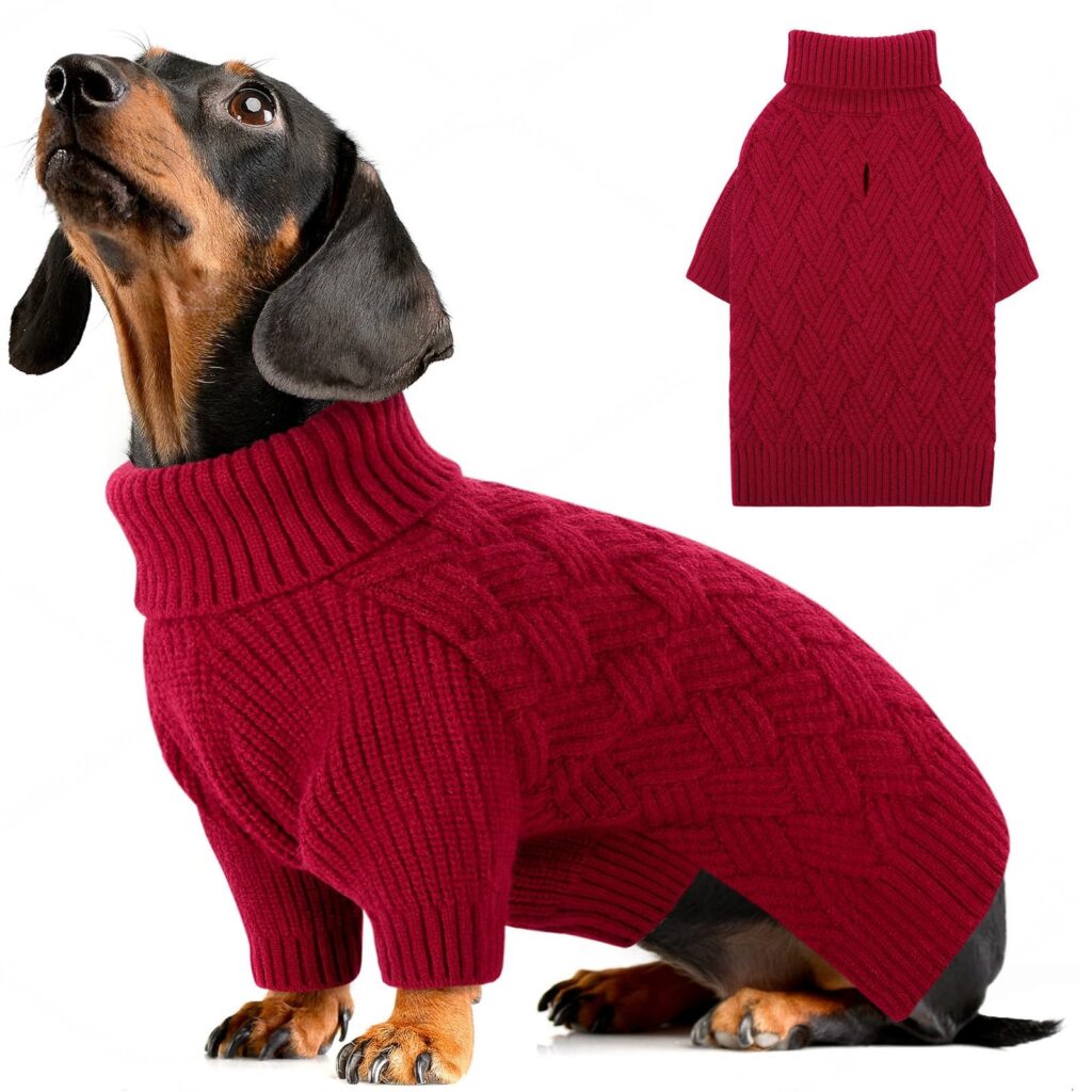 AOFITEE Maglione per Cani, Invernale Maglioncino Cane Taglia Media con Collo Alto, Maglione Natale Cane Morbida e Calda Maglioncini Pet con Maniche, Maglioni Cani Rosso per Jack R…