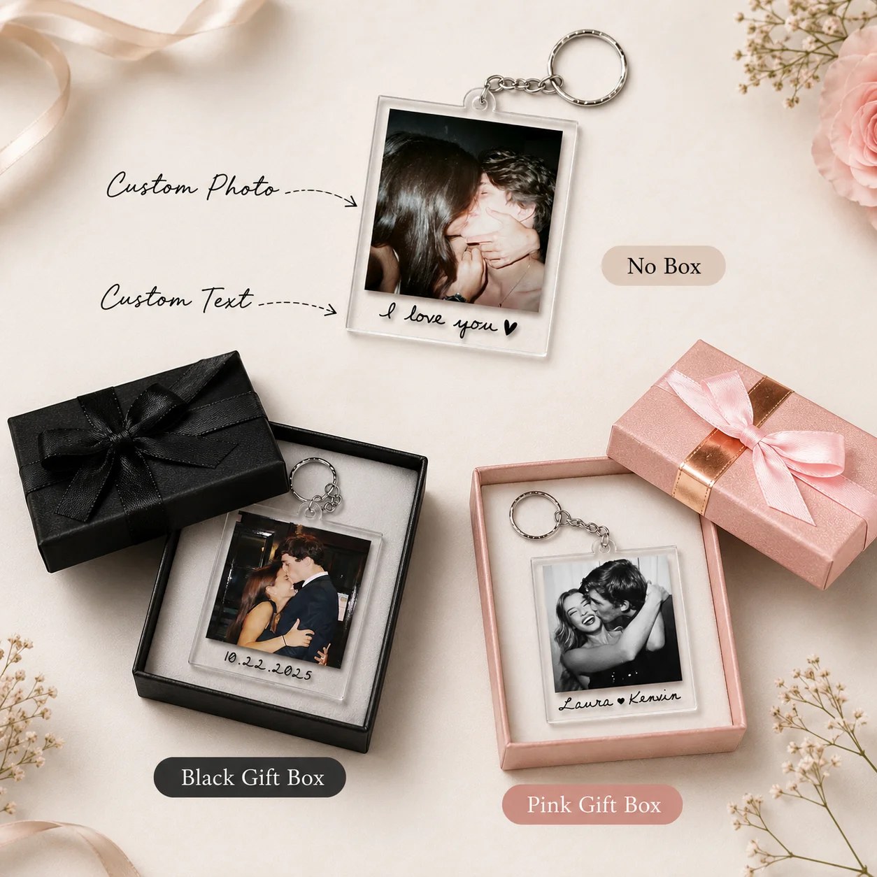 Portachiavi in Acrilico Personalizzato, Testo e Immagini Personalizzati, Regalo per Coppie, Anniversario, Confezione Regalo Opzionale