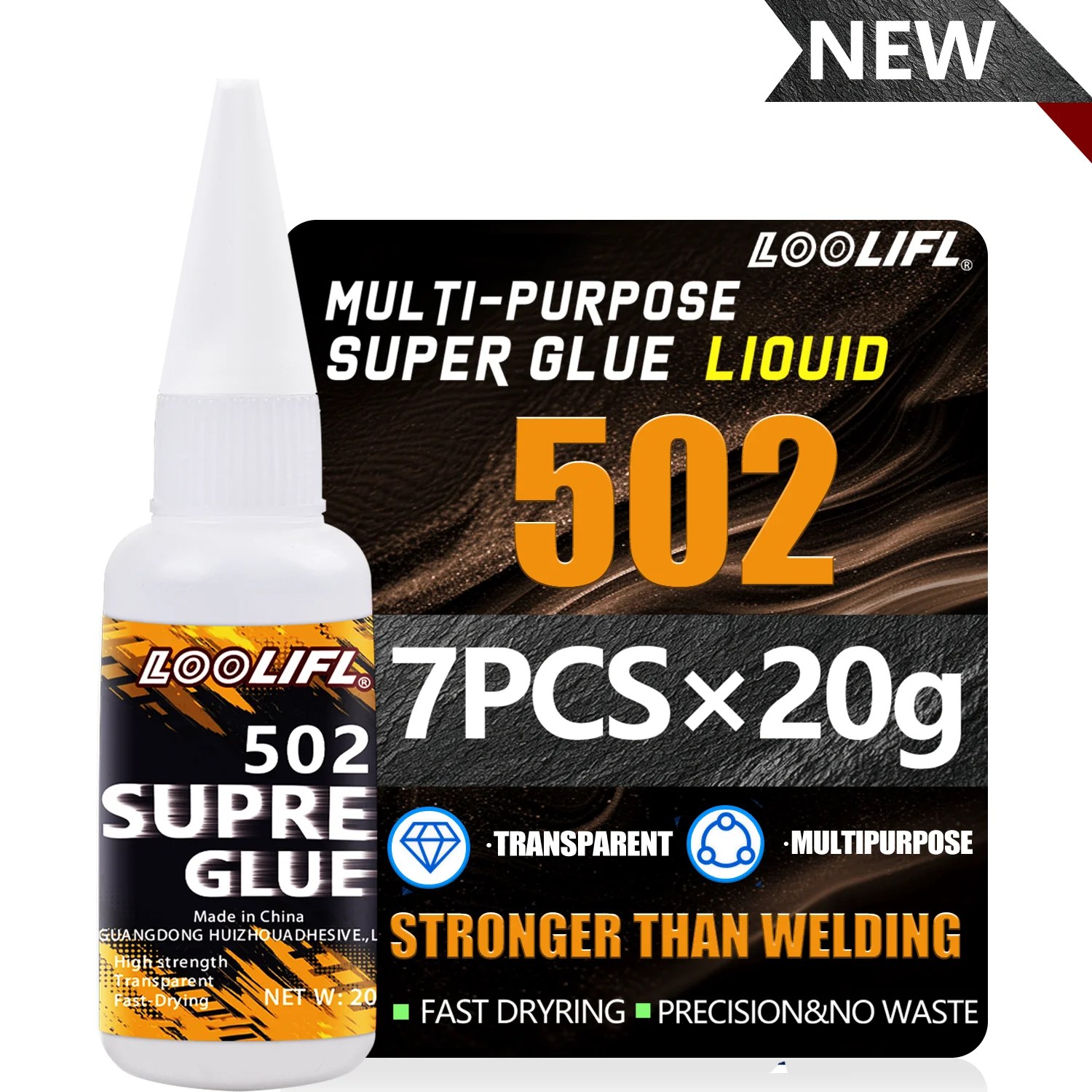 LOOLIFL1-7pcs Colla Super 502 a Rapida Asciugatura, Adesivo Istantaneo Cianoacrilato per Pelle, Gomma, Legno, Metallo, Colla Liquida Forte