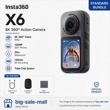 Insta360 X6 8K 360 Action Camera Standard Bundle 20m Impermeabile 140min Nuova
