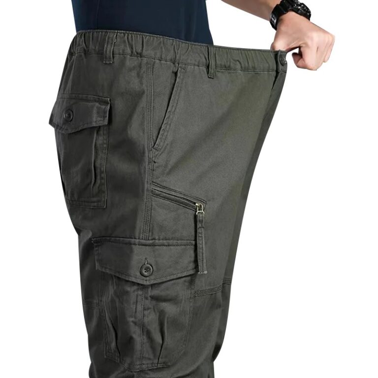 Pantaloni da uomo di alta qualità, con elastico in vita, stile cargo, taglie grandi, in cotone, con molteplici tasche, adatti per attività sportive, allenamento e lavoro.