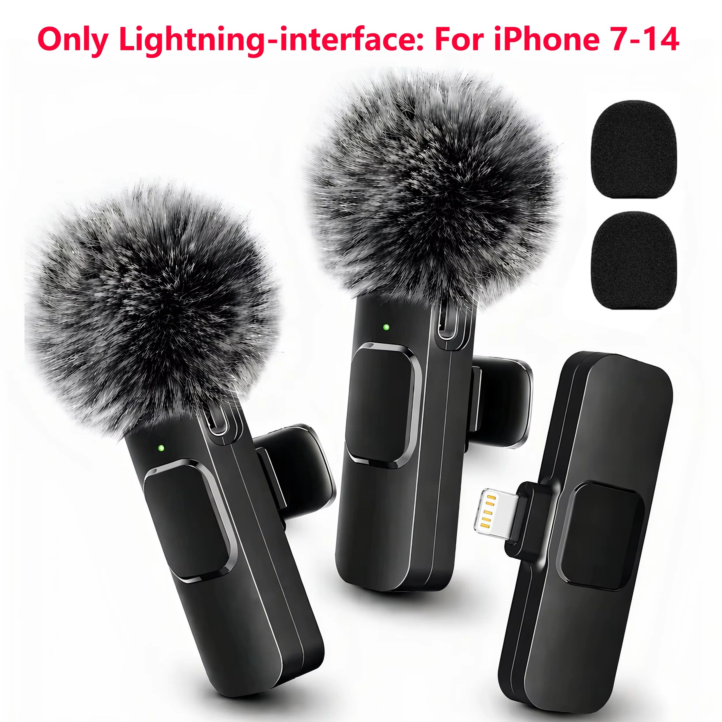 Microfono wireless da bavero, solo con connettore Lightning, microfono mini con clip, ideale per dirette streaming, vlog e interviste.