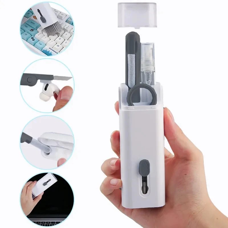Kit di Pulizia Multifunzione 7-in-1 per Tastiera con Estrattore di Tasti, Set di Spazzole per Pulizia per Laptop, Telefono, Airpods ed Elettronica