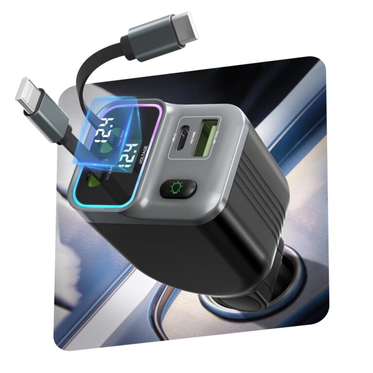 CUBTEM Retrattile Caricabatterie Auto 4 in 1,65W Caricatore Auto PD 3.0 Accendisigari USB Ricarica Veloce, Adattatore Caricabatterie da Auto Spina 12/24V,Compatibile con iPhone 17…