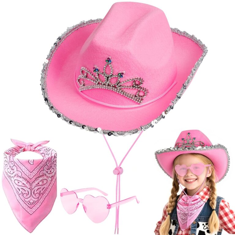 AUYAO Cappello da Cowboy per Bambini, Accessori per Costumi da Cowboy Cappelli, 3PZ Occidentale Cappello per Bambini, con Bandana Occhiali, Western Cappello da Cowgirl per Hallowe…