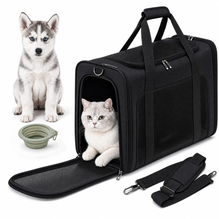 PALAMEA Trasportino Gatto Aereo 55x40x23cm Grande Pieghevole Trasportino Gatti Morbido Portatile Borsa per Cani Piccola Taglia 12kg Trasportinos Cani Omologato Aereo con Morbido C…