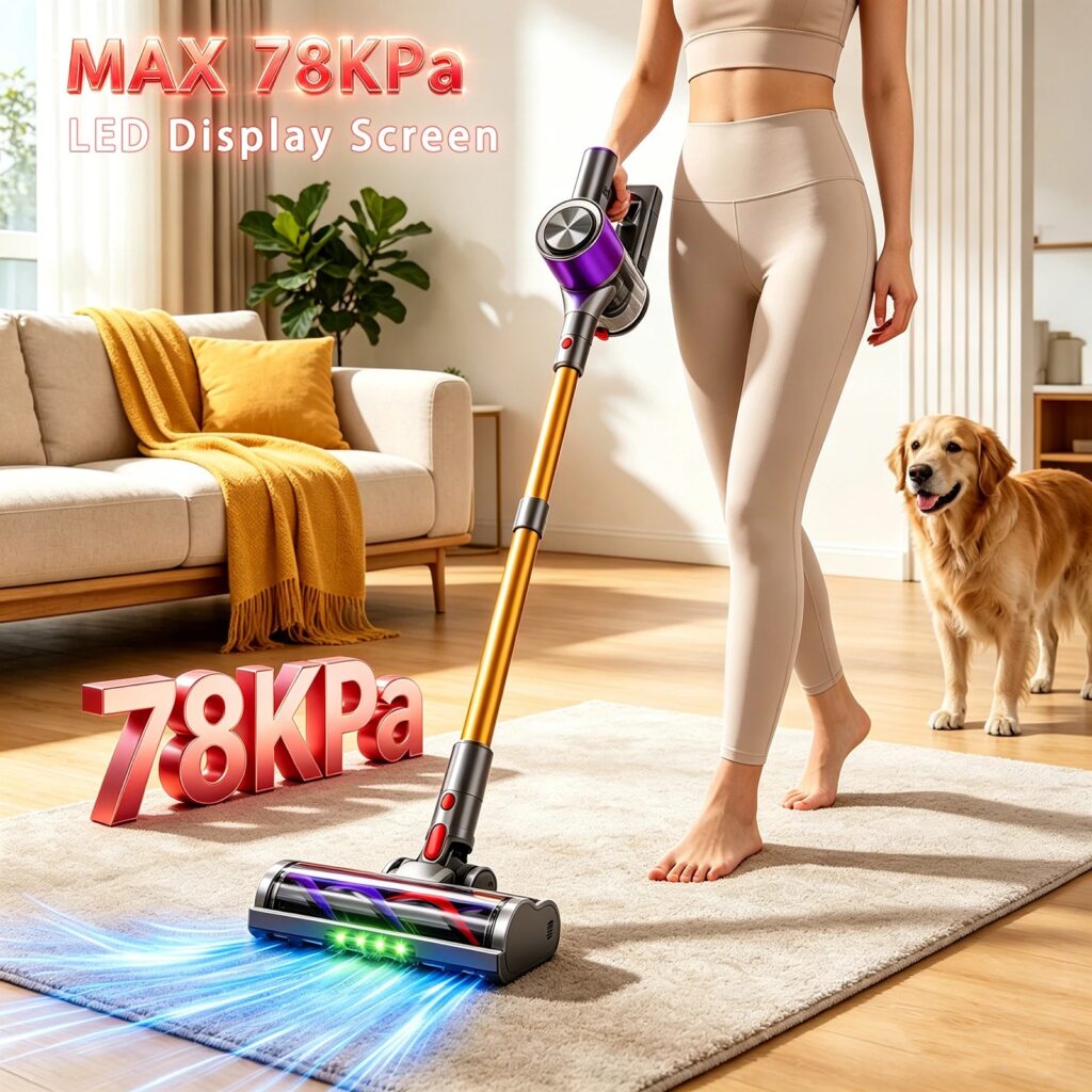 Aspirapolvere Senza Fili Honki 78KPA con Display LED, Contenitore Polvere da 1.5L, Batteria 6*2200mAh, Super Aspirazione Potente, Leggero, per Tappeti, Moquette, Divani e Peli di…