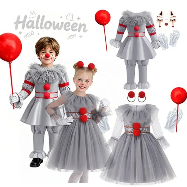 Costume da Clown Joker Grigio Spaventoso per Bambini, Set di Abiti per Cosplay Orribile, Outfit per Feste di Halloween e Carnevale 2026 per Ragazzi e Ragazze